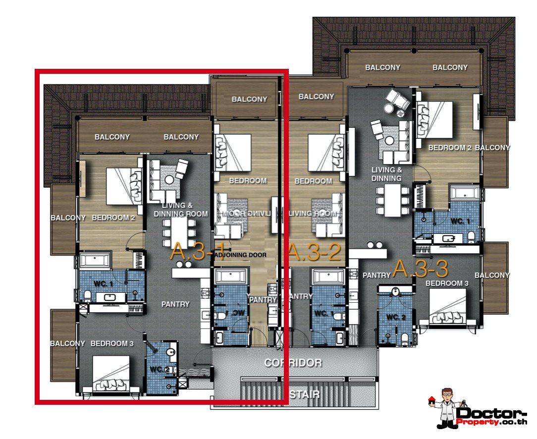 Floorplan - 3 Bedroom Condo with Sea View - (Foreigner Freehold) - Big Buddha, Koh Samui - For Sale