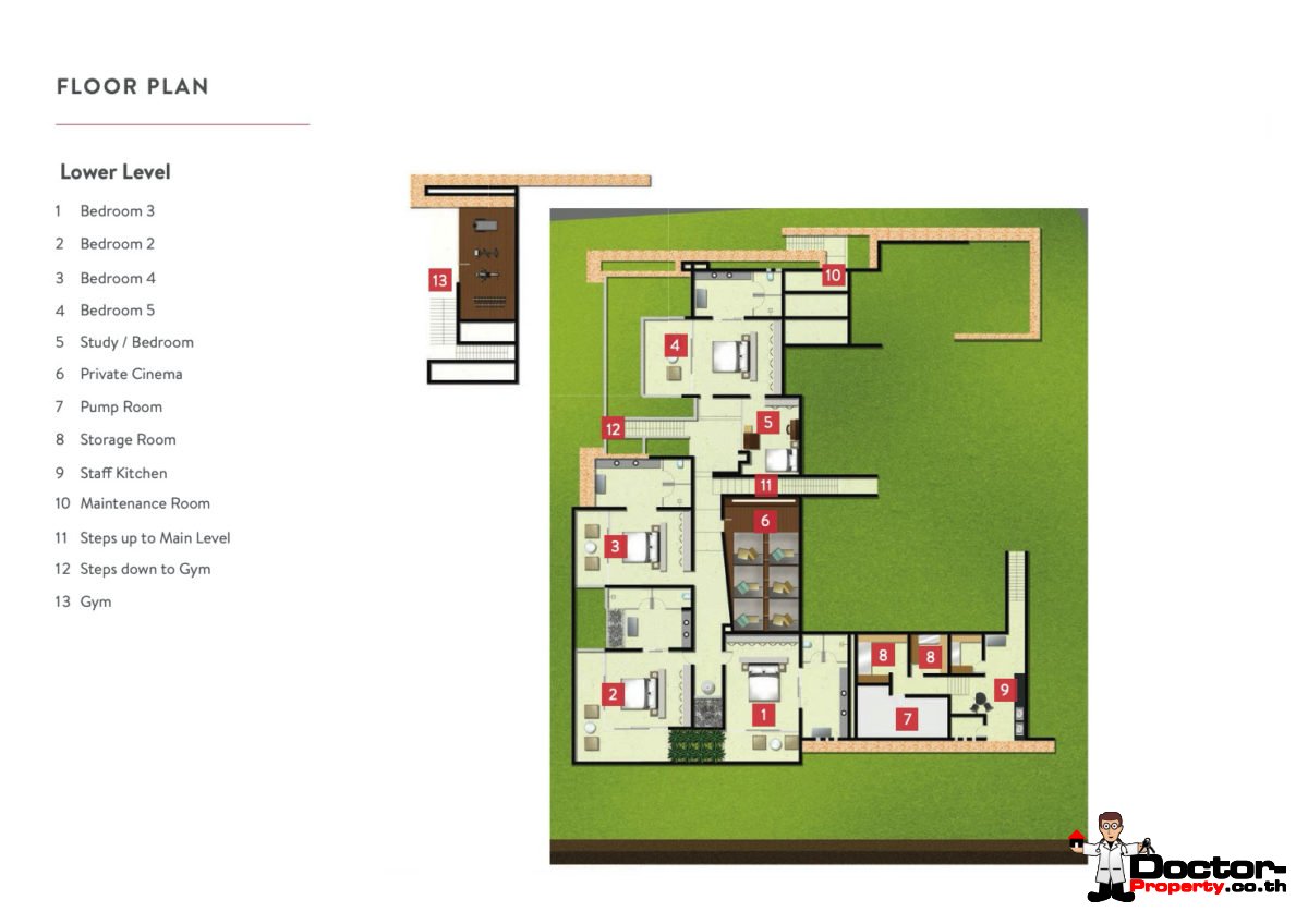 Lower Level - 5 Bedroom Luxury Villa, Choeng Mon, Koh Samui - For Sale