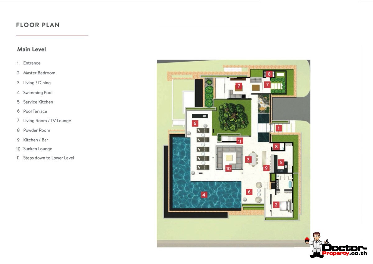 Main Level - 5 Bedroom Luxury Villa, Choeng Mon, Koh Samui - For Sale
