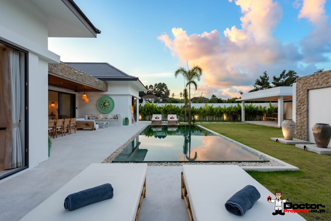 New Balinese Style Modern 4 Bedroom Pool Villa – Mea Nam, Koh Samui – For Sale