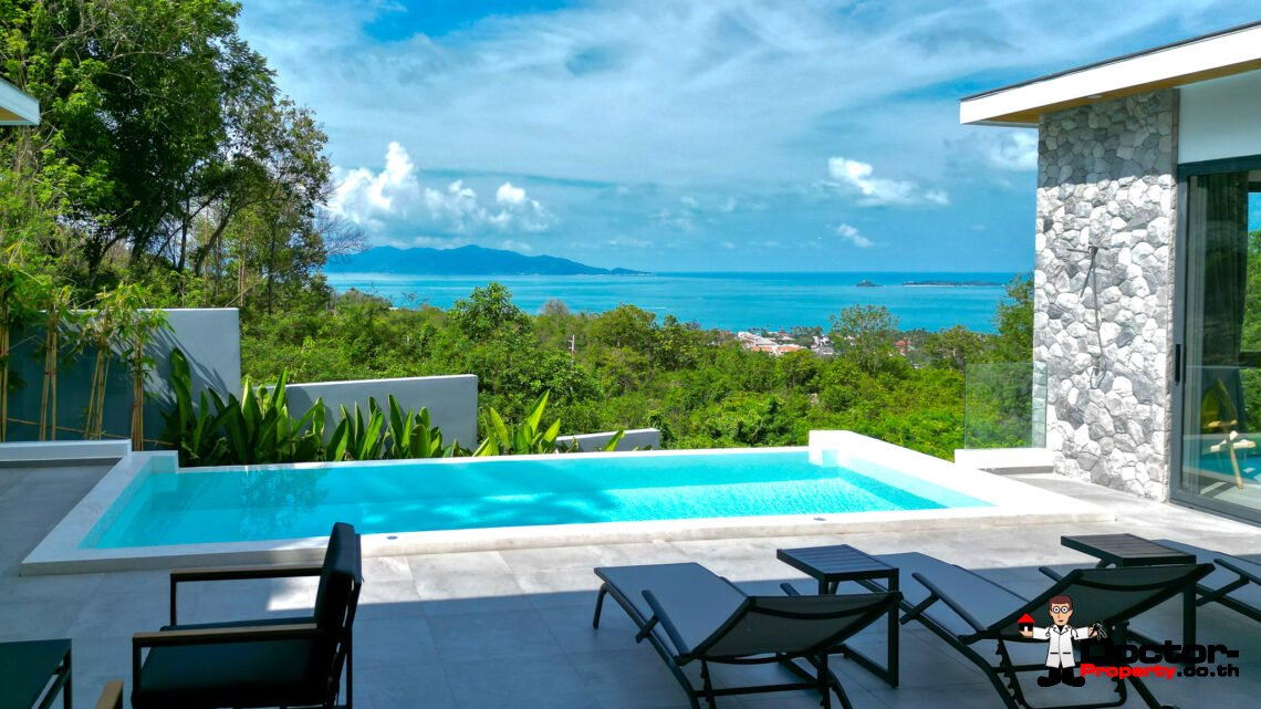 New Stunning 3 Bedroom Sea View Villa – Bophut Hills, Koh Samui – For Sale