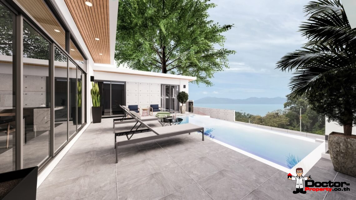 New Stunning 3 Bedroom Sea View Villa – Bophut Hills, Koh Samui – For Sale