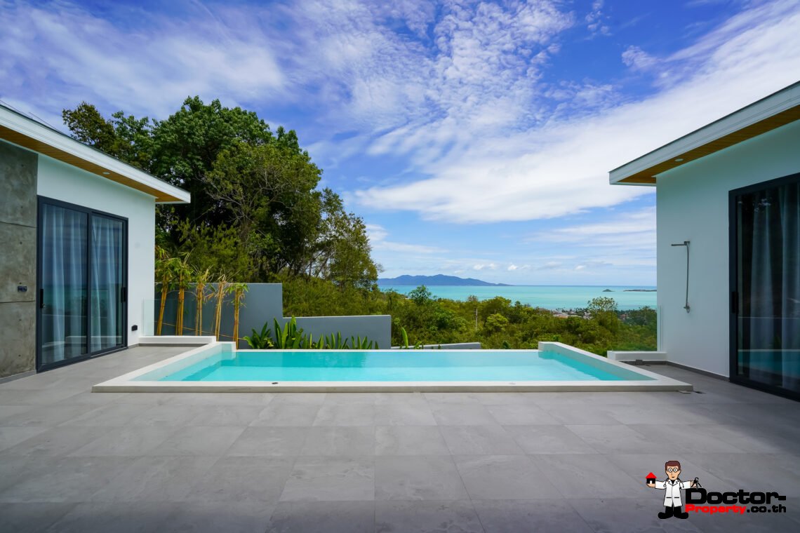 New Stunning 3 Bedroom Sea View Villa – Bophut Hills, Koh Samui – For Sale