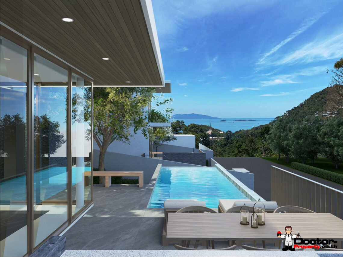 New 3 Bedrooms Pool Villa with Partial Sea View in Chaweng Noi, Koh Samui – For Sale