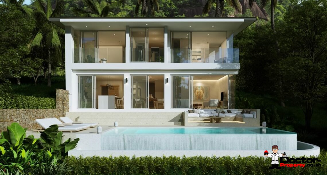 New Luxury 2-4 Bedroom Pool Villa with Stunning Sea View in Mae Nam, Koh Samui – For Sale