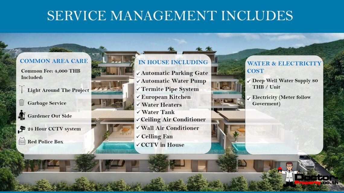 New 3 Bedroom Pool Villa with Sea View near Fisherman’s Village in Bophut, Koh Samui – For Sale