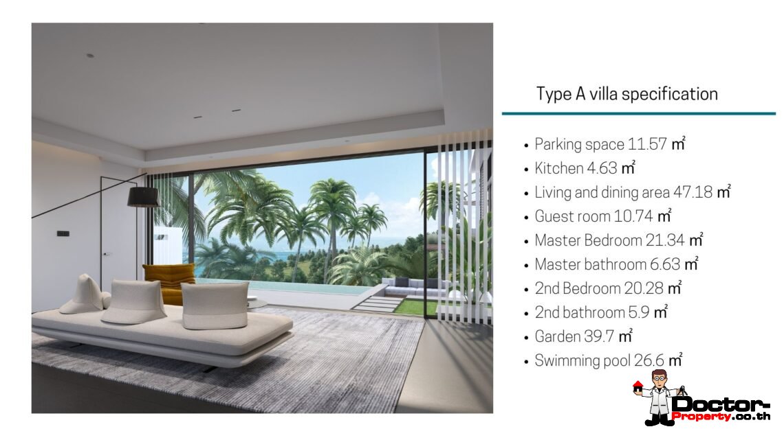 New 3 Bedroom Pool Villa with Sea View in Chaweng, Koh Samui – For Sale