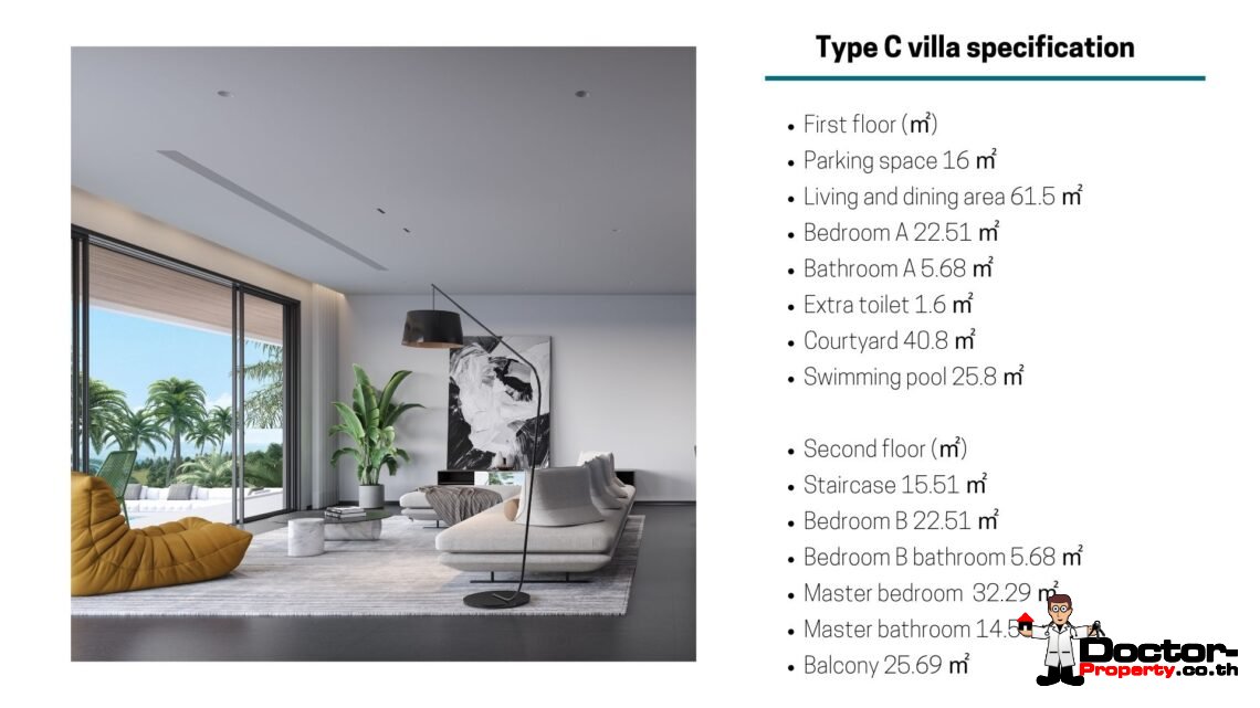 New 3 Bedroom Pool Villa with Sea View in Chaweng, Koh Samui – For Sale