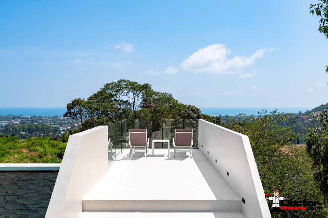 Modern 4 Bedroom Sea View Villa with Spacious Garden in Chaweng, Koh Samui – For Sale