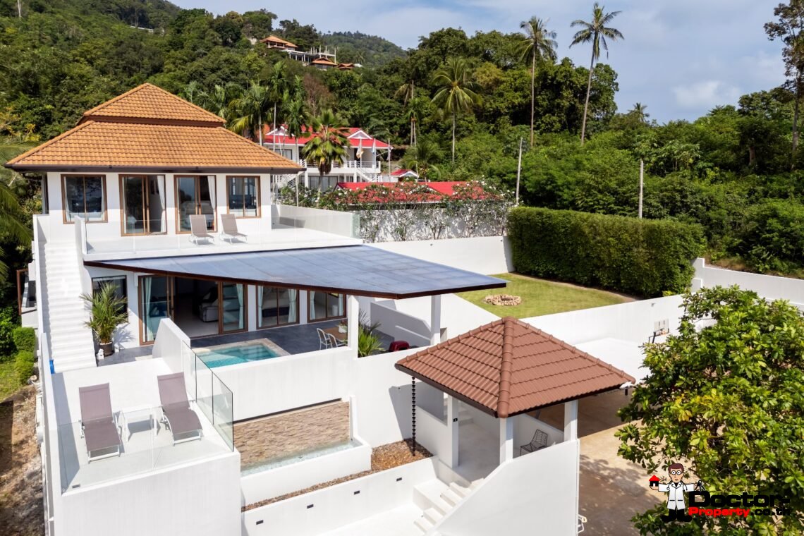 Modern 4 Bedroom Sea View Villa with Spacious Garden in Chaweng, Koh Samui – For Sale