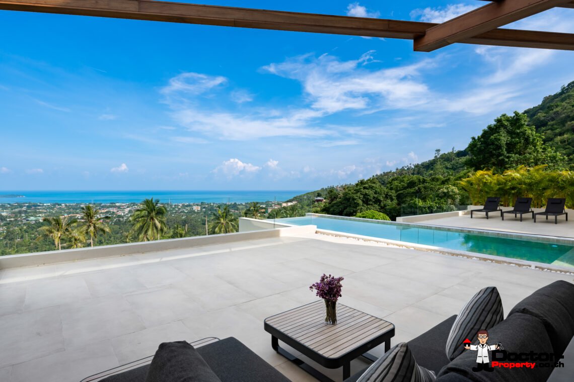 4+1 Bedroom Contemporary Sea View Villa in Chaweng, Koh Samui – For Sale