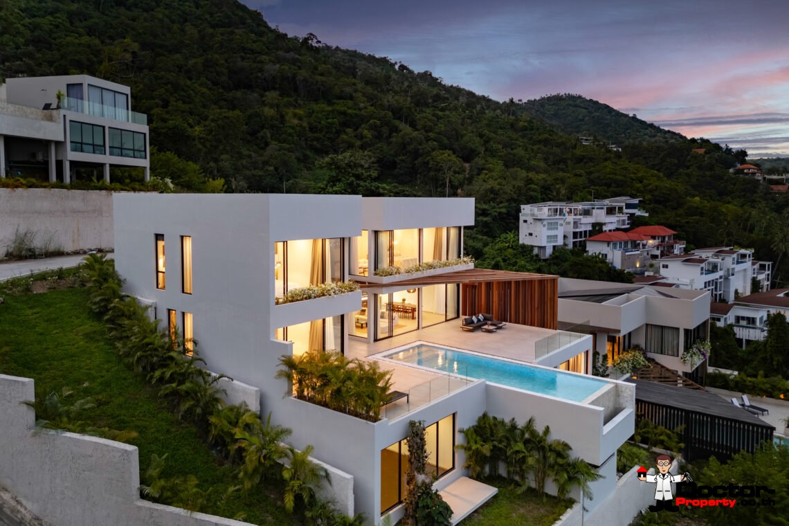 4+1 Bedroom Contemporary Sea View Villa in Chaweng, Koh Samui – For Sale