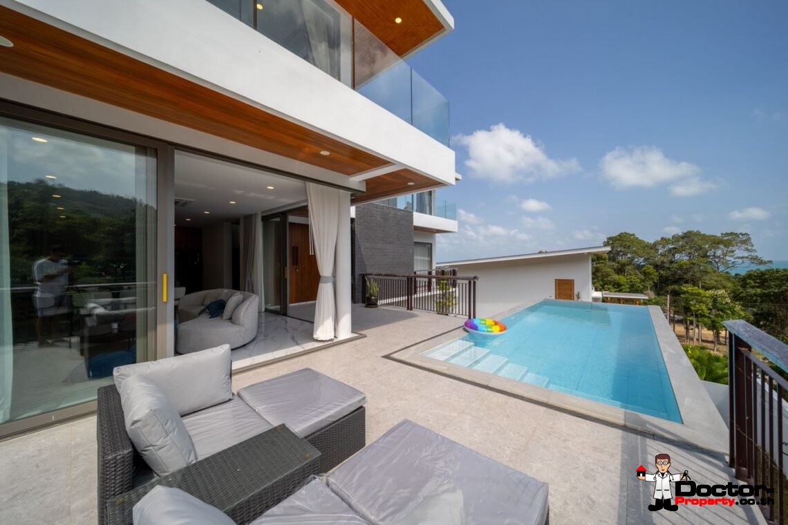 New 3 Bedrooms Pool Villa with Partial Sea View in Chaweng Noi, Koh Samui – For Sale