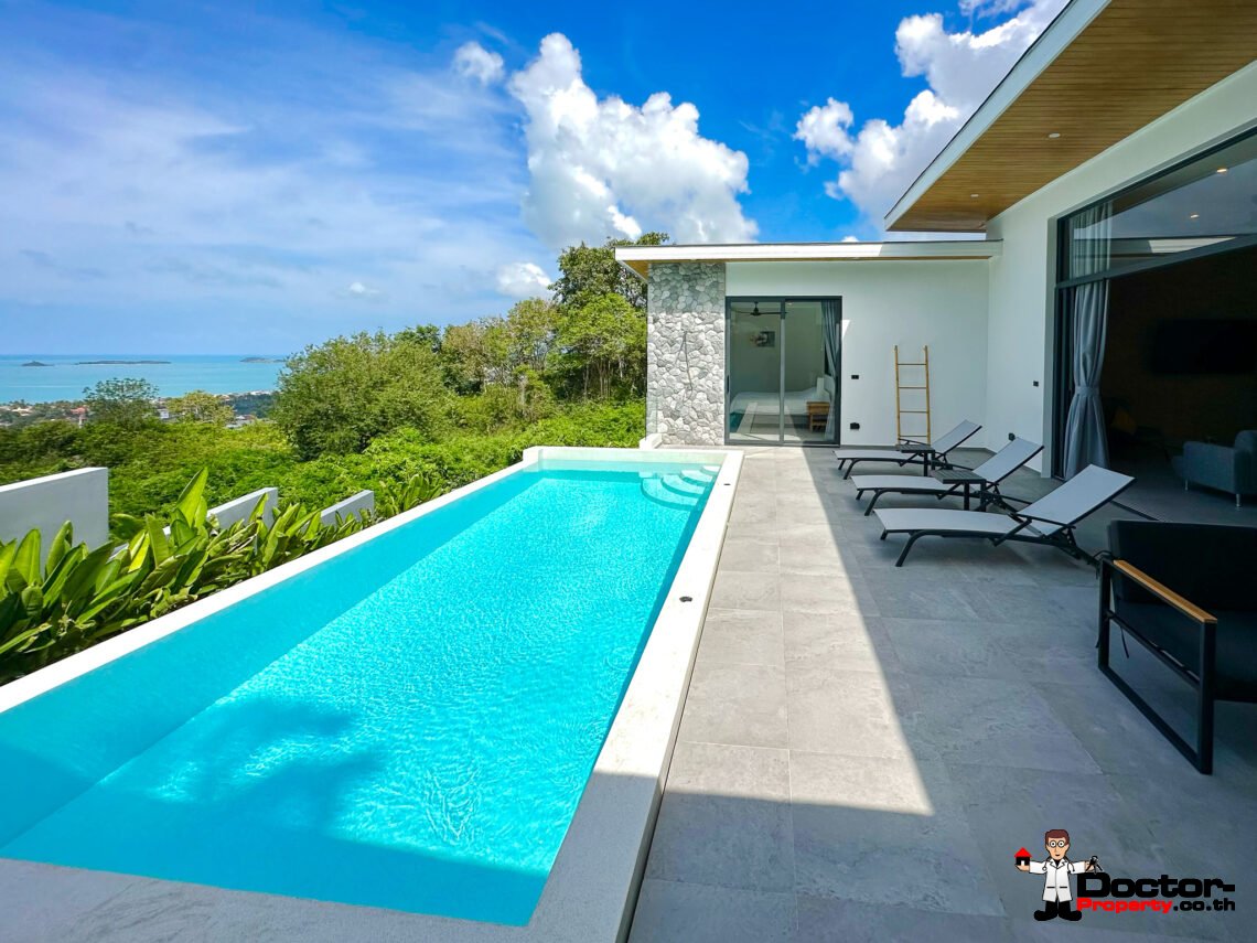 New 3 Bedroom Private Pool Villa with Sea View in Bo Phut, Koh Samui – For Sale