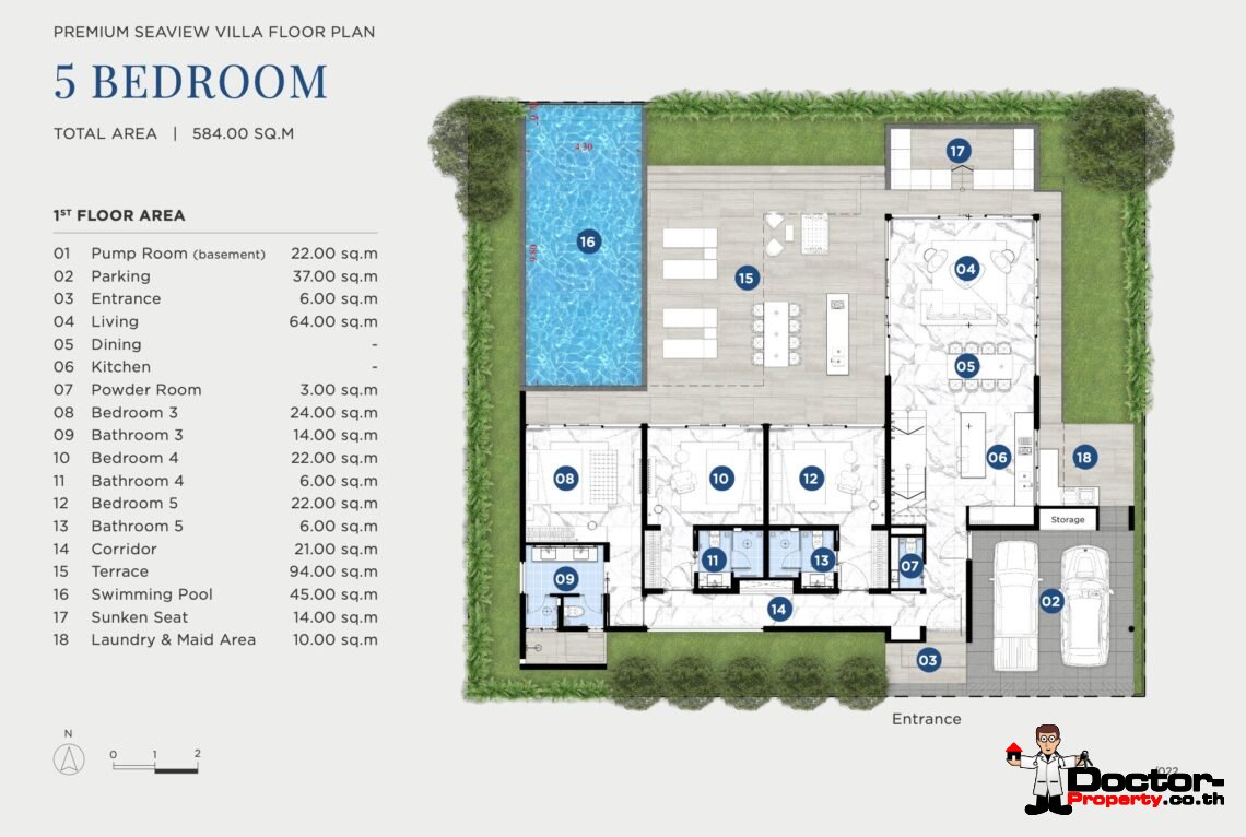 5 Bedroom Pool Villa with Sea View in Chaweng Noi, Koh Samui – For Sale