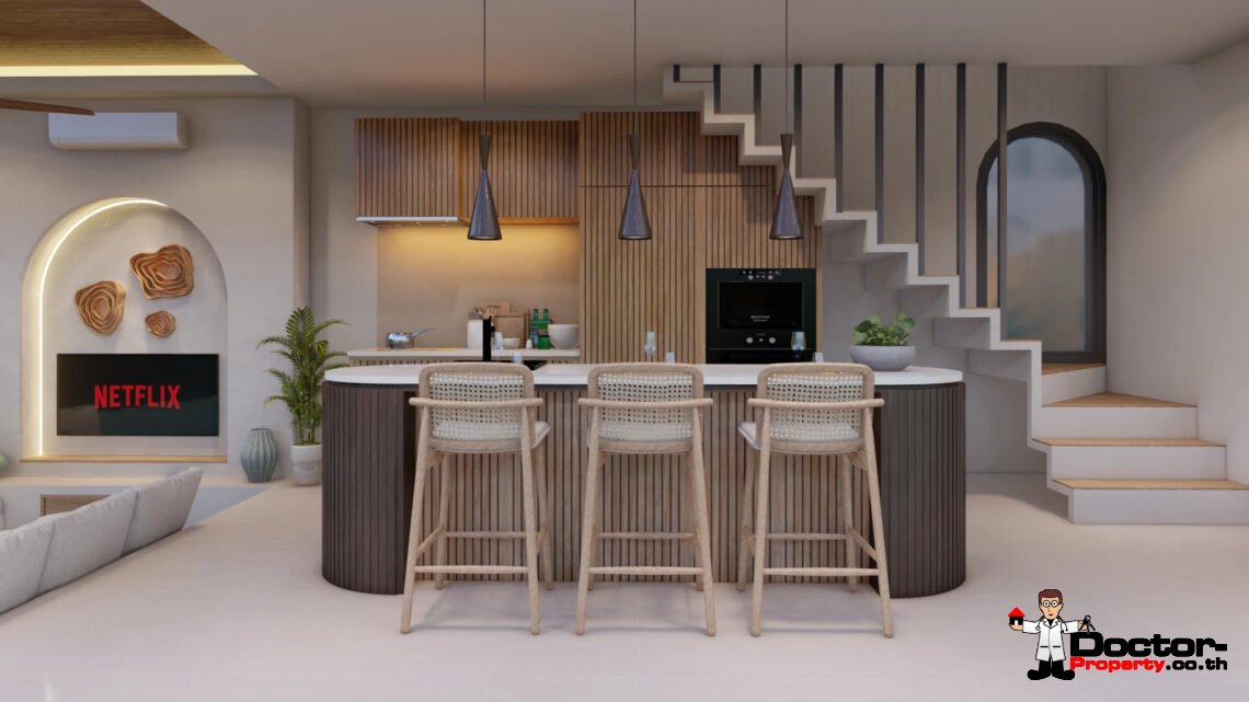 Balinese 3 Bedroom Pool Villa with Sea View in Bang Rak, Koh Samui – For Sale