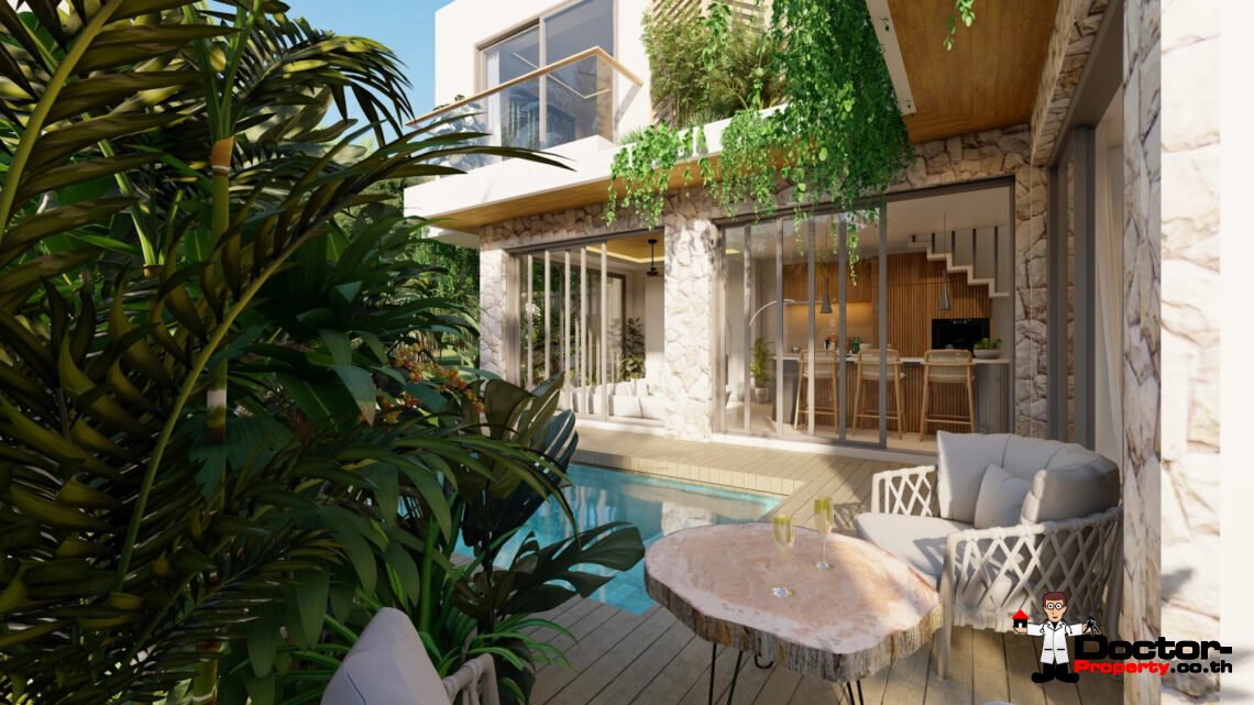 Balinese 3 Bedroom Pool Villa with Sea View in Bang Rak, Koh Samui – For Sale