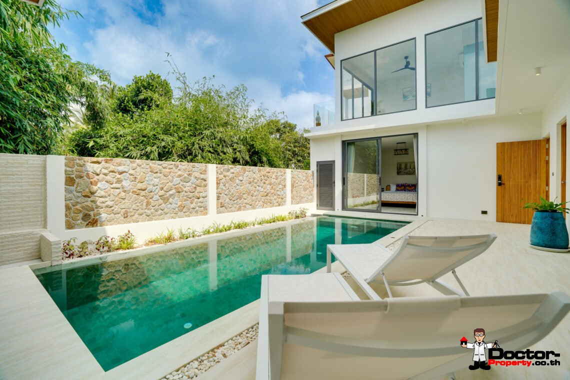 New 4 Bedroom Pool Villa with Partial Sea View in Bang Rak, Koh Samui – For Sale