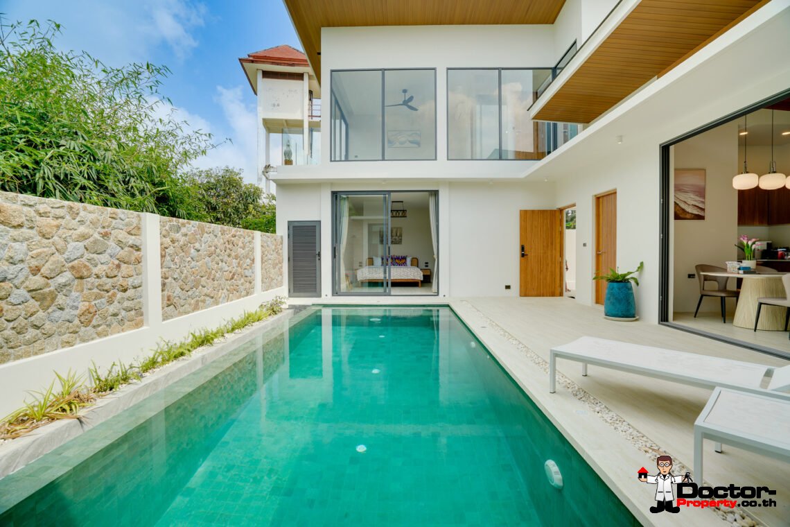 New 4 Bedroom Pool Villa with Partial Sea View in Bang Rak, Koh Samui – For Sale