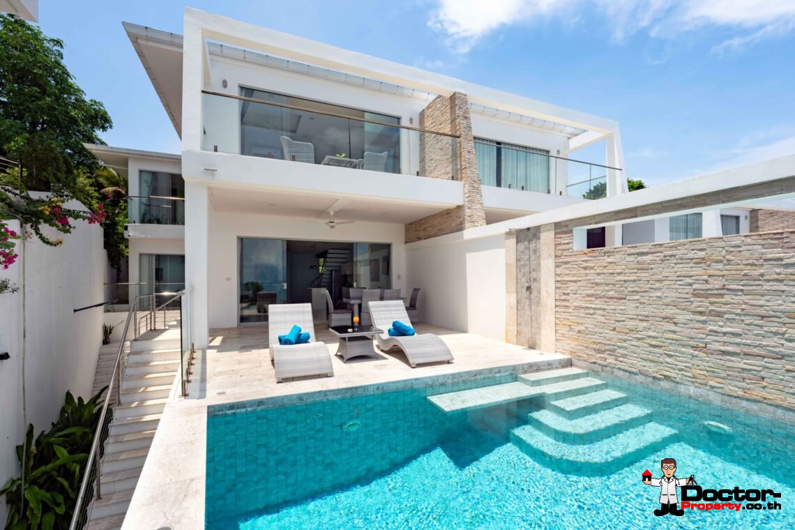 Modern 5 Bedroom Pool Villa with Sea View in Choeng Mon, Koh Samui – For Sale