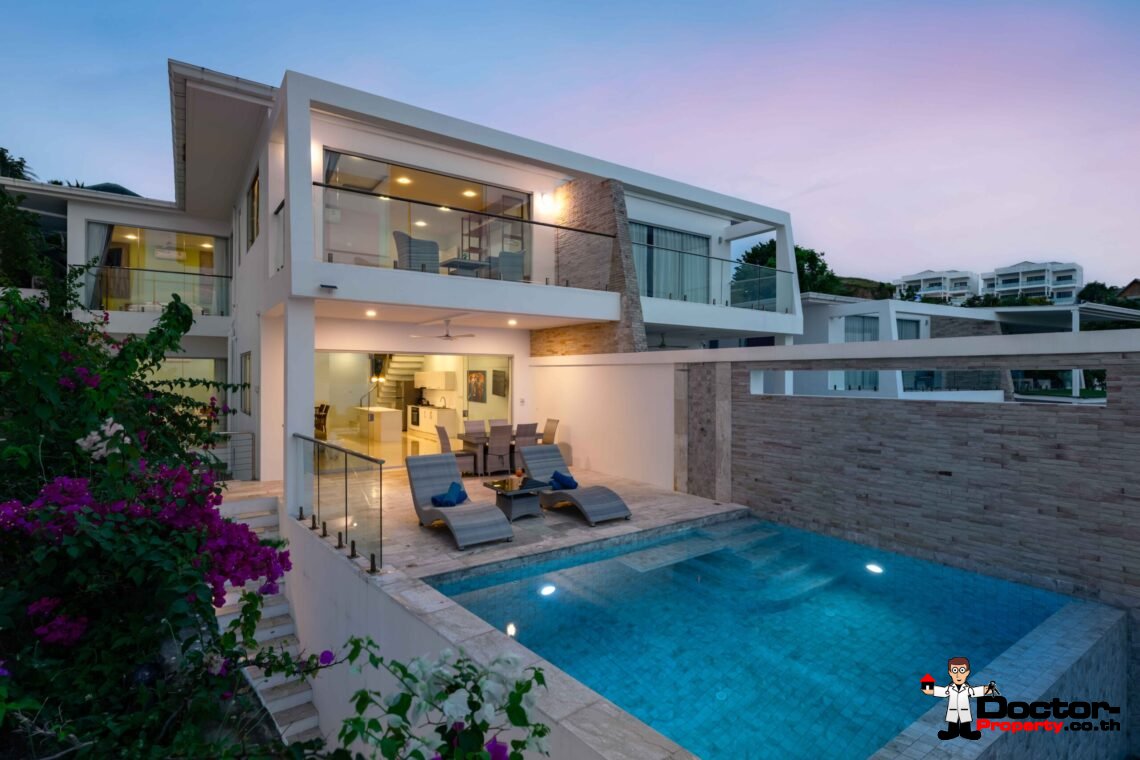 Modern 5 Bedroom Pool Villa with Sea View in Choeng Mon, Koh Samui – For Sale