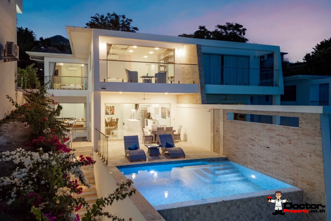 Modern 5 Bedroom Pool Villa with Sea View in Choeng Mon, Koh Samui – For Sale