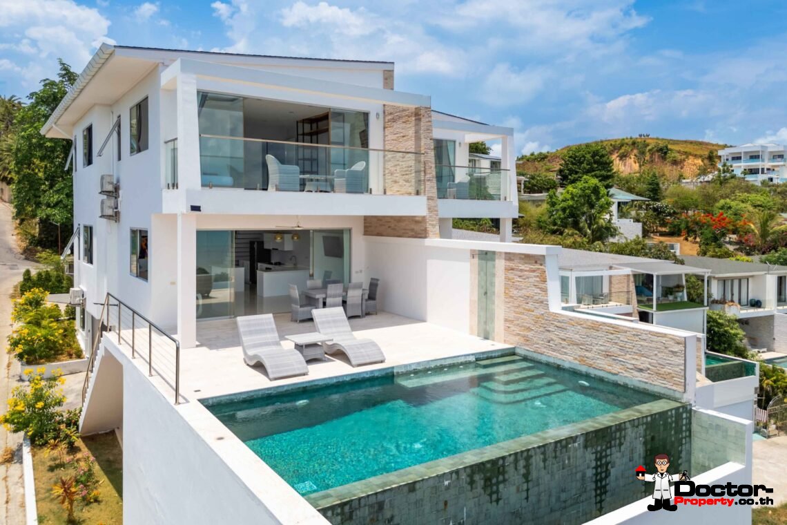Modern 6 Bedroom Pool Villa with Sea View in Choeng Mon, Koh Samui – For Sale