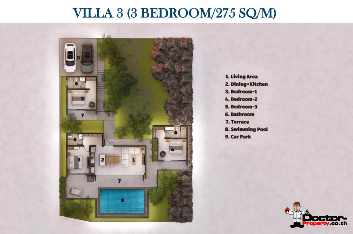 3 Bedroom Pool Villa with Sea View in Bo Phut, Koh Samui – For Sale