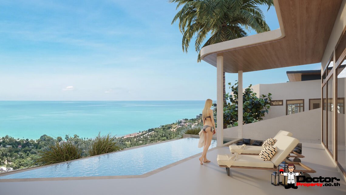 3 Bedroom Pool Villa with Partial Sea View in Bo Phut, Koh Samui – For Sale