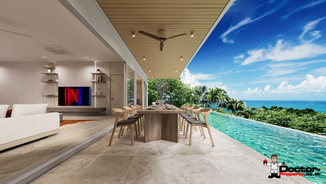 New 4 Bedroom Pool Villa with Sea View in Lamai, Koh Samui – For Sale
