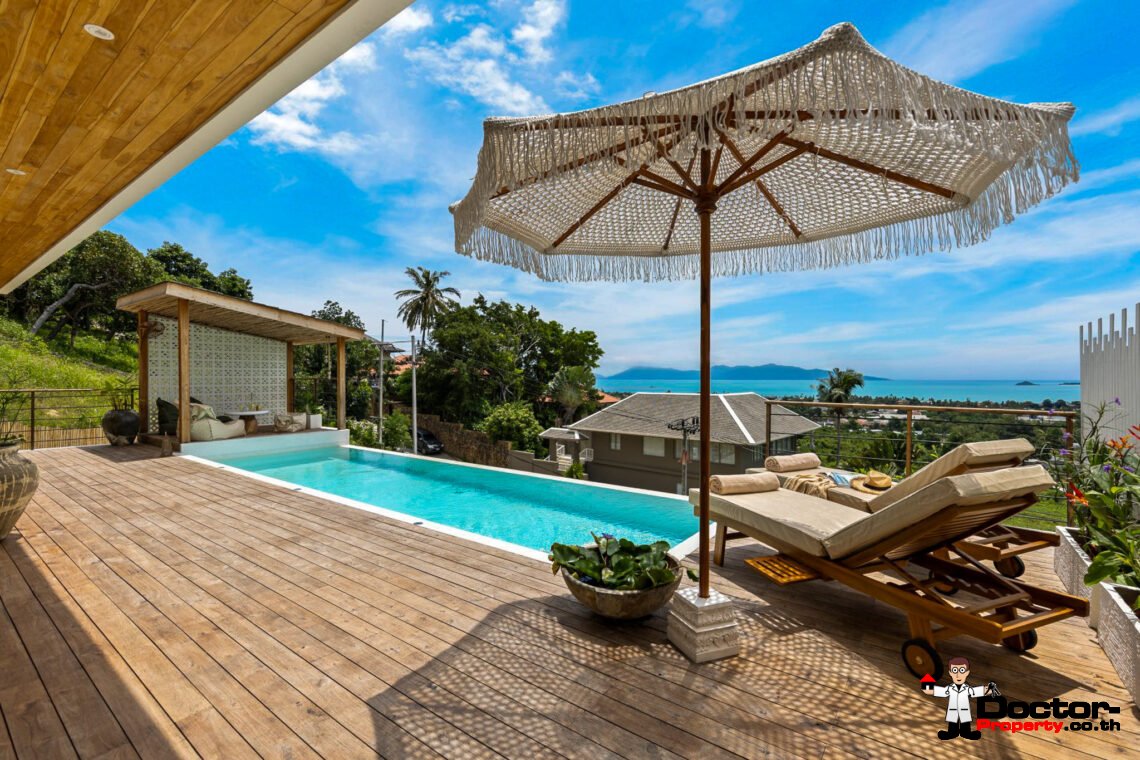 New Luxury 5 Bedroom Pool Villa with Sea View in Bo Phut, Koh Samui – For Sale
