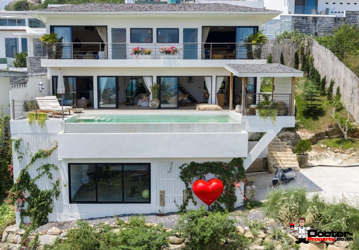 New Luxury 5 Bedroom Pool Villa with Sea View in Bo Phut, Koh Samui – For Sale