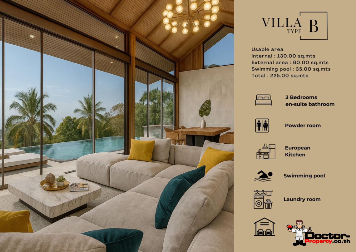 Luxury 3 Bedroom Pool Villa with Sea View in Bo Phut, Koh Samui – For Sale
