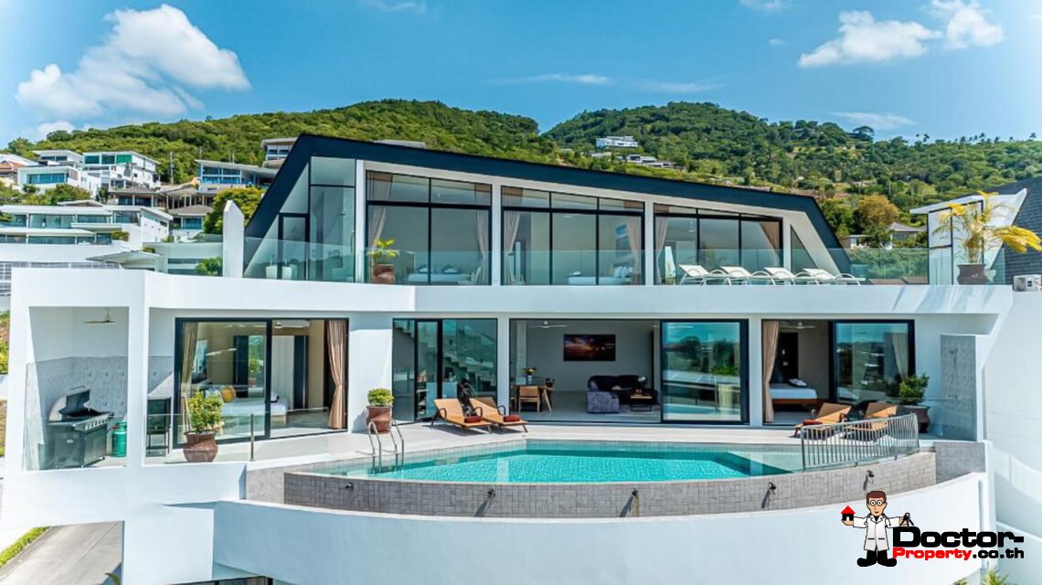 New Luxury 7 Bedroom Pool Villa with Stunning Sea View in Bo Phut, Koh Samui – For Sale