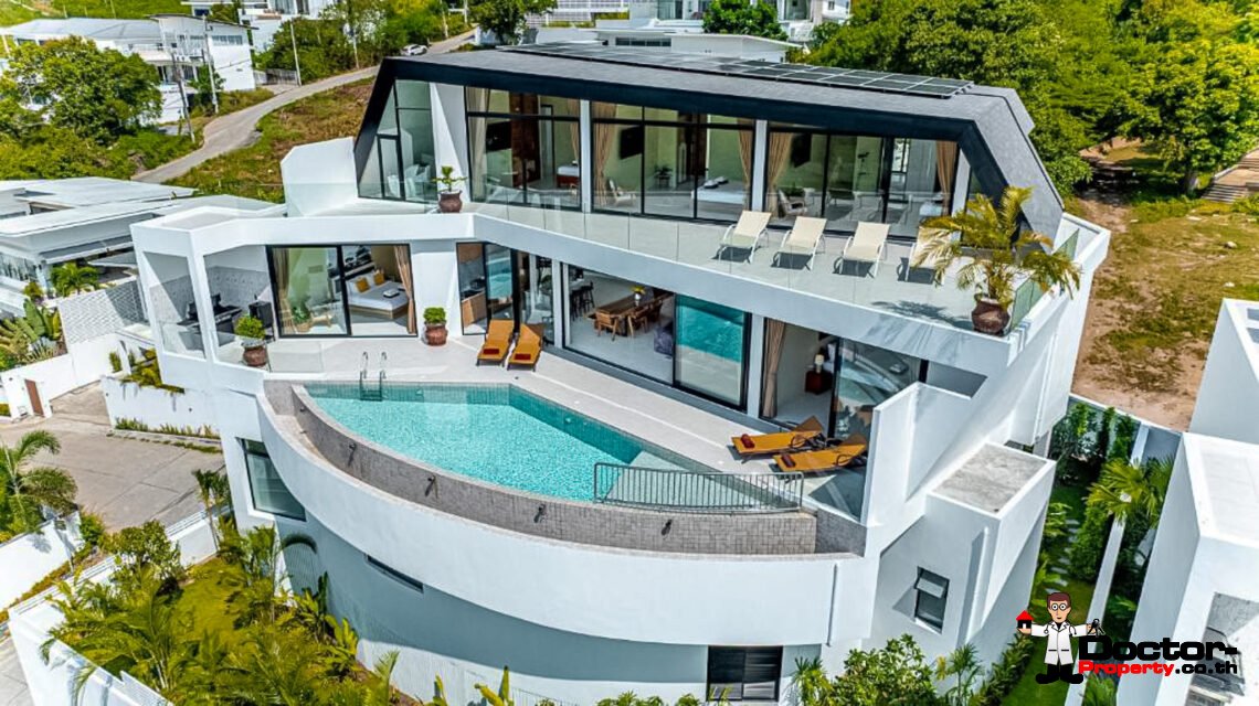 New Luxury 7 Bedroom Pool Villa with Stunning Sea View in Bo Phut, Koh Samui – For Sale