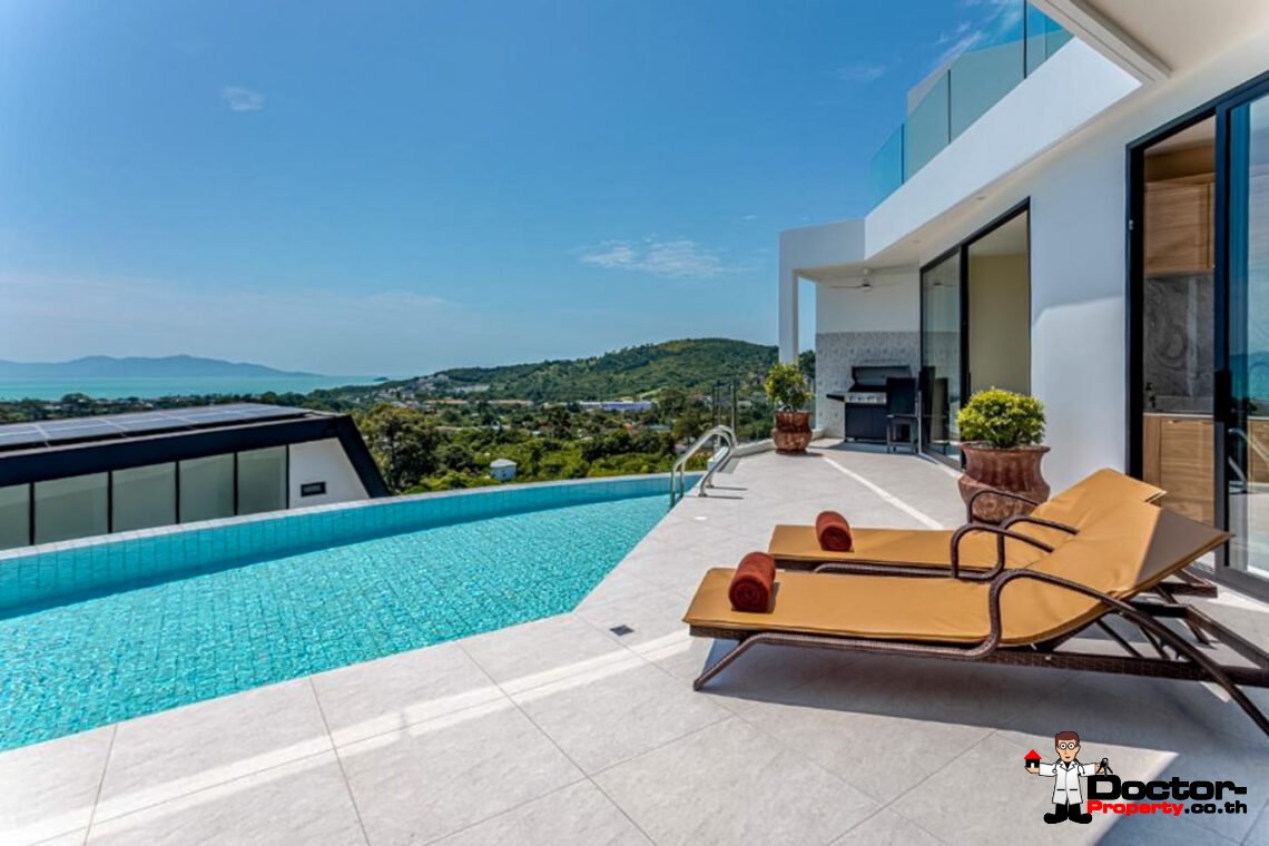 New Luxury 7 Bedroom Pool Villa with Stunning Sea View in Bo Phut, Koh Samui – For Sale