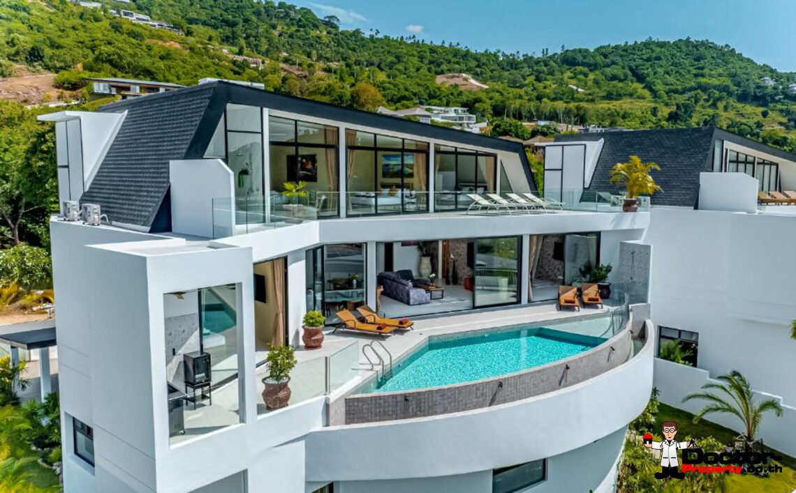New Luxury 7 Bedroom Pool Villa with Stunning Sea View in Bo Phut, Koh Samui – For Sale