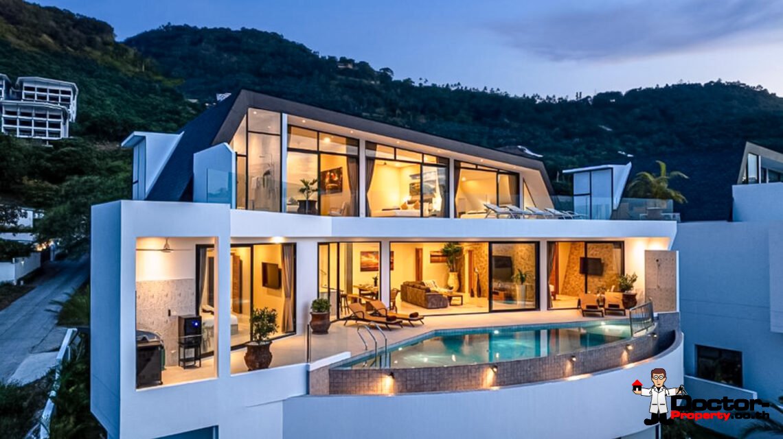 New Luxury 7 Bedroom Pool Villa with Stunning Sea View in Bo Phut, Koh Samui – For Sale