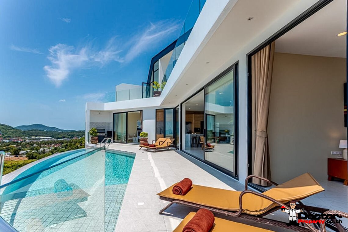 New Luxury 7 Bedroom Pool Villa with Stunning Sea View in Bo Phut, Koh Samui – For Sale