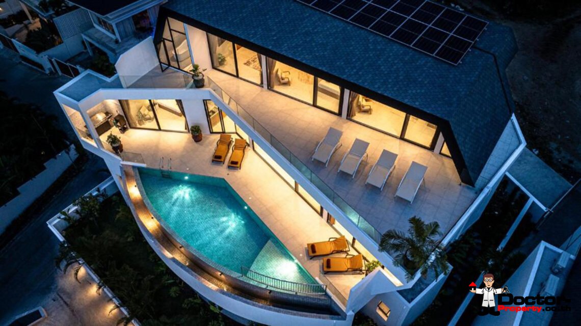 New Luxury 7 Bedroom Pool Villa with Stunning Sea View in Bo Phut, Koh Samui – For Sale