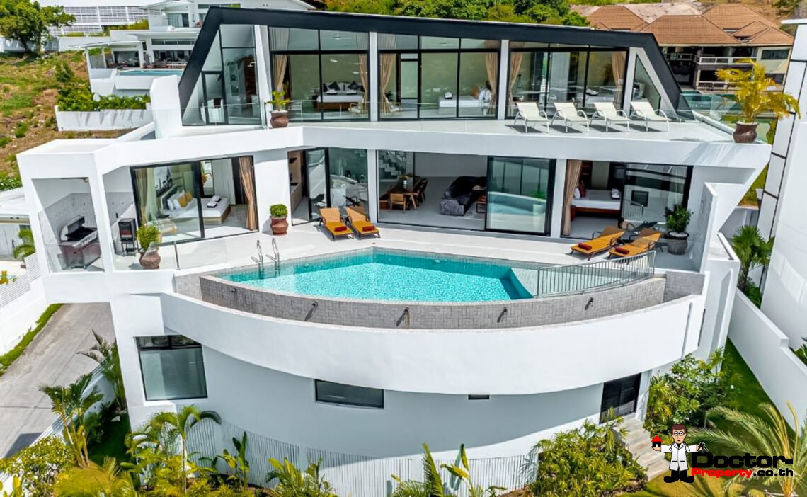 New Luxury 7 Bedroom Pool Villa with Stunning Sea View in Bo Phut, Koh Samui – For Sale