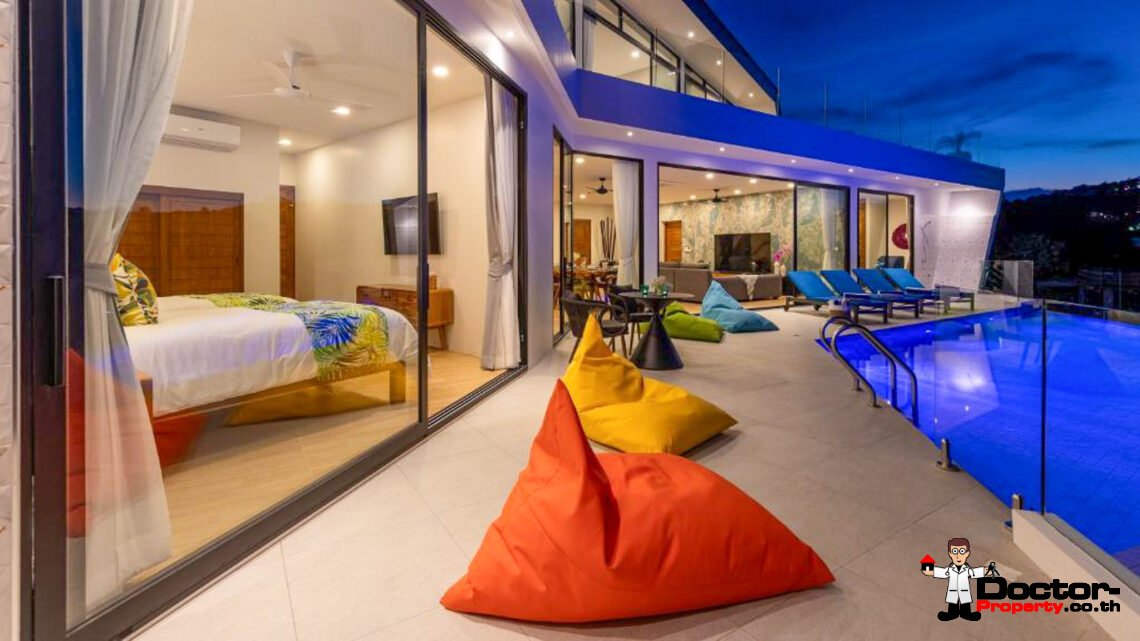New Luxury 5 Bedroom Pool Villa with Stunning Sea View in Bo Phut, Koh Samui – For Sale