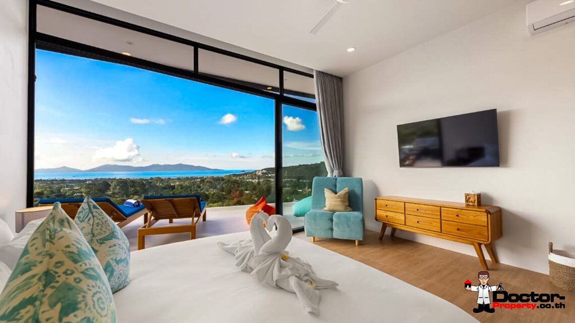 New Luxury 5 Bedroom Pool Villa with Stunning Sea View in Bo Phut, Koh Samui – For Sale