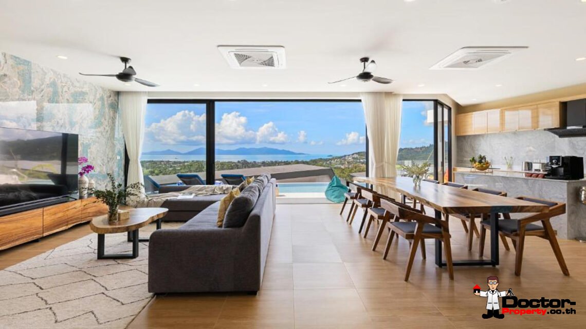 New Luxury 5 Bedroom Pool Villa with Stunning Sea View in Bo Phut, Koh Samui – For Sale
