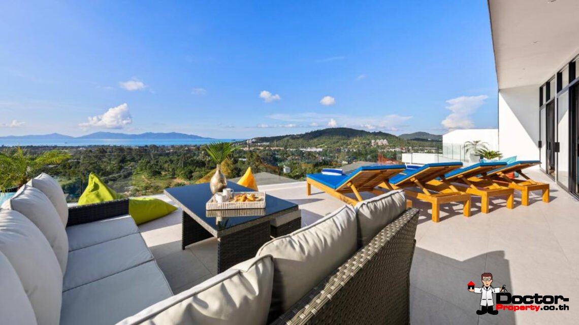 New Luxury 5 Bedroom Pool Villa with Stunning Sea View in Bo Phut, Koh Samui – For Sale