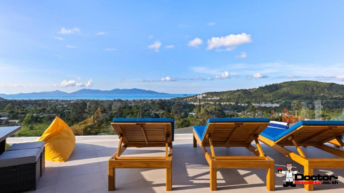 New Luxury 5 Bedroom Pool Villa with Stunning Sea View in Bo Phut, Koh Samui – For Sale
