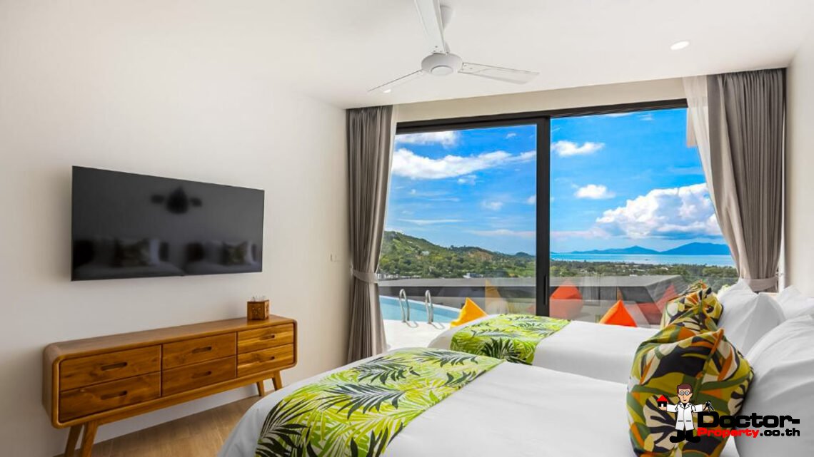 New Luxury 5 Bedroom Pool Villa with Stunning Sea View in Bo Phut, Koh Samui – For Sale