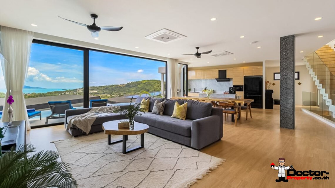 New Luxury 5 Bedroom Pool Villa with Stunning Sea View in Bo Phut, Koh Samui – For Sale