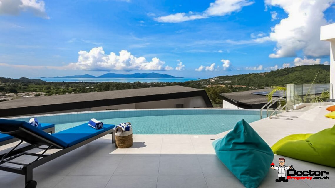 New Luxury 5 Bedroom Pool Villa with Stunning Sea View in Bo Phut, Koh Samui – For Sale