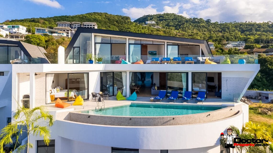 New Luxury 5 Bedroom Pool Villa with Stunning Sea View in Bo Phut, Koh Samui – For Sale